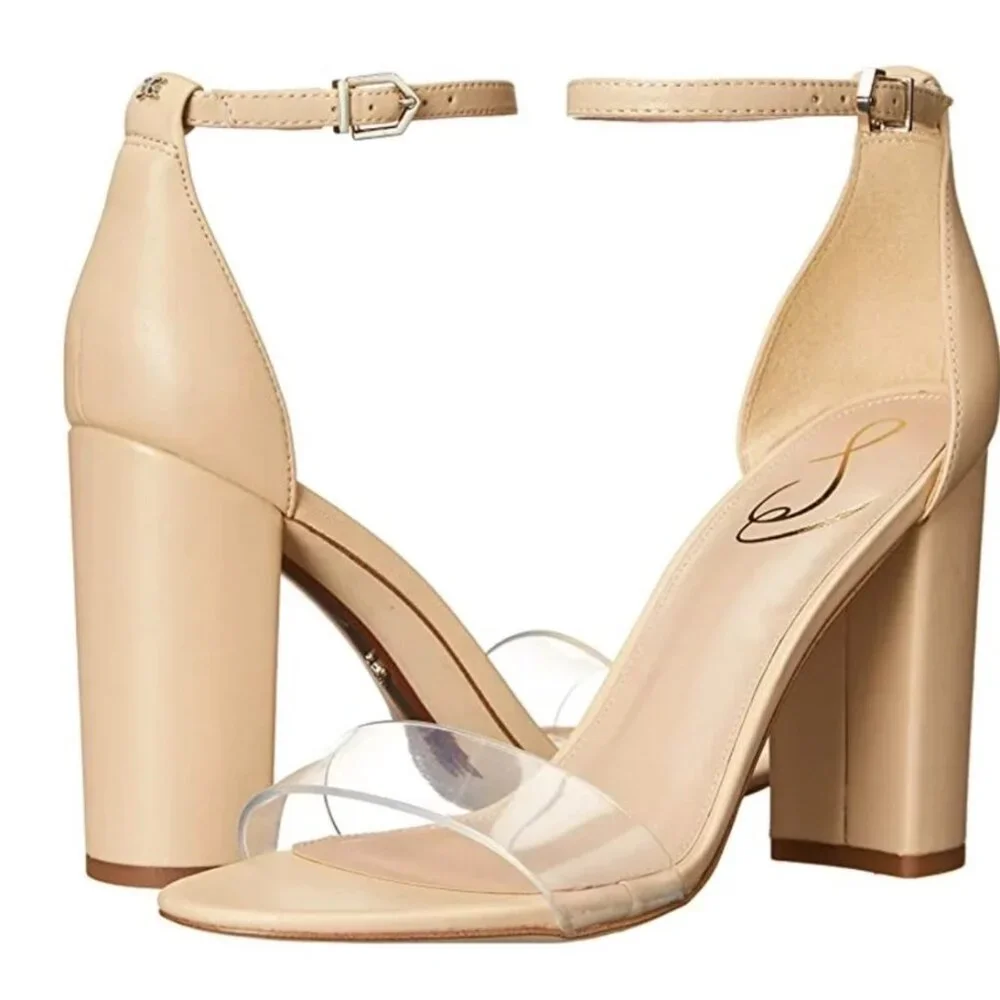 Sam Edelman Yaro Nude Clear Open-Toe Block Heel Sandals Size 10 New